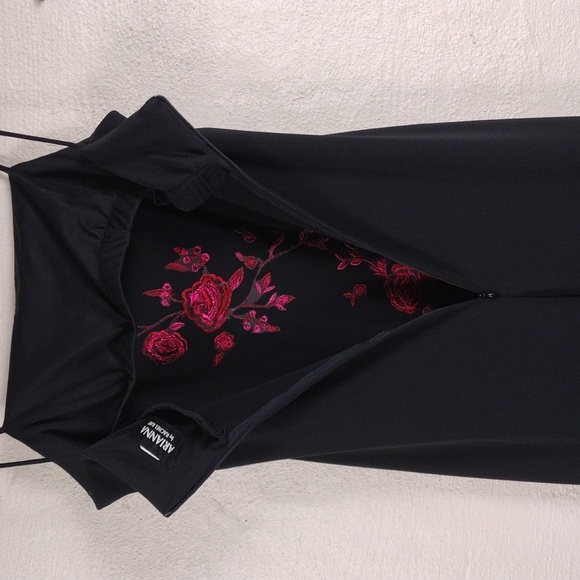 Arianna by Rachel Kaye Black Pink Embroidered Spaghetti Strap Floor Length Gown - Picture 15 of 16